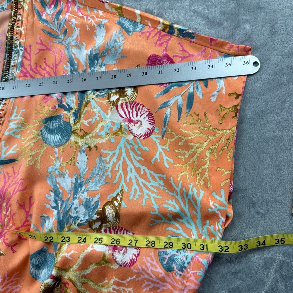 Chicos Open Kimono Slip Orange L/XL Seashell Print Beaded Bright Vacation Beach - Picture 11 of 16